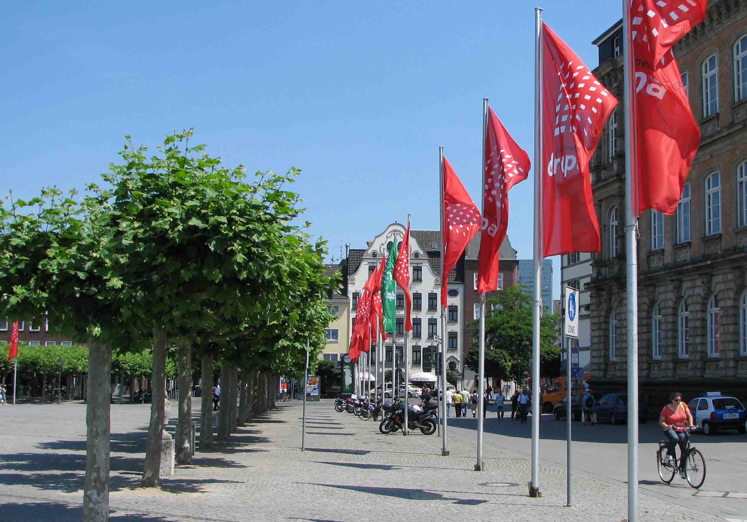Dusseldorf Altstadt with DRUPA flags